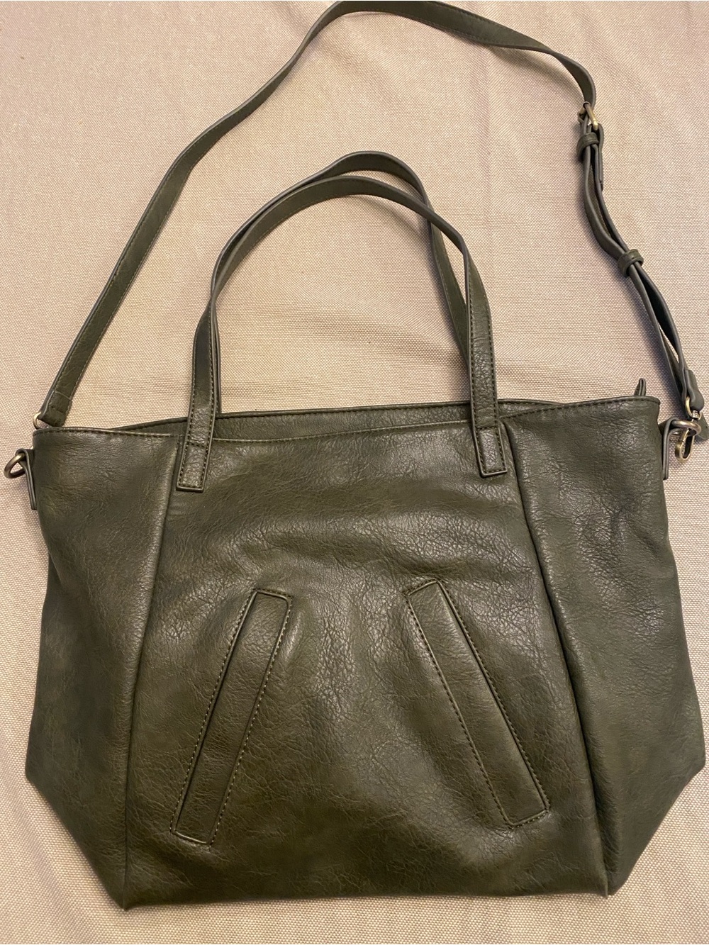 Antik Kraft Olive Green Faux-Leather Tote with Shoulder Strap